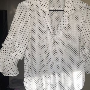 White Polka Dot Button-Up Blouse